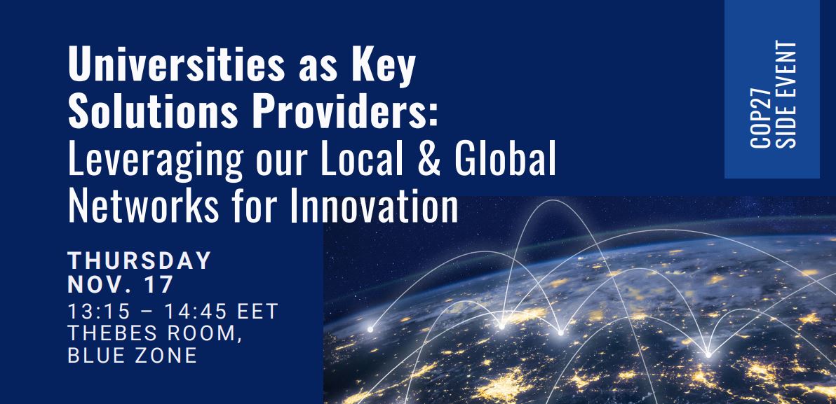 UofT is at #COP27! With #U7Alliance & other global networks we're holding a side event on universities as key solutions providers on Nov 17 at 6:15 ET. Tune into the livestream: bit.ly/3O8XdT1

Join us in person if you're here in Egypt & DM us to link up and learn more.