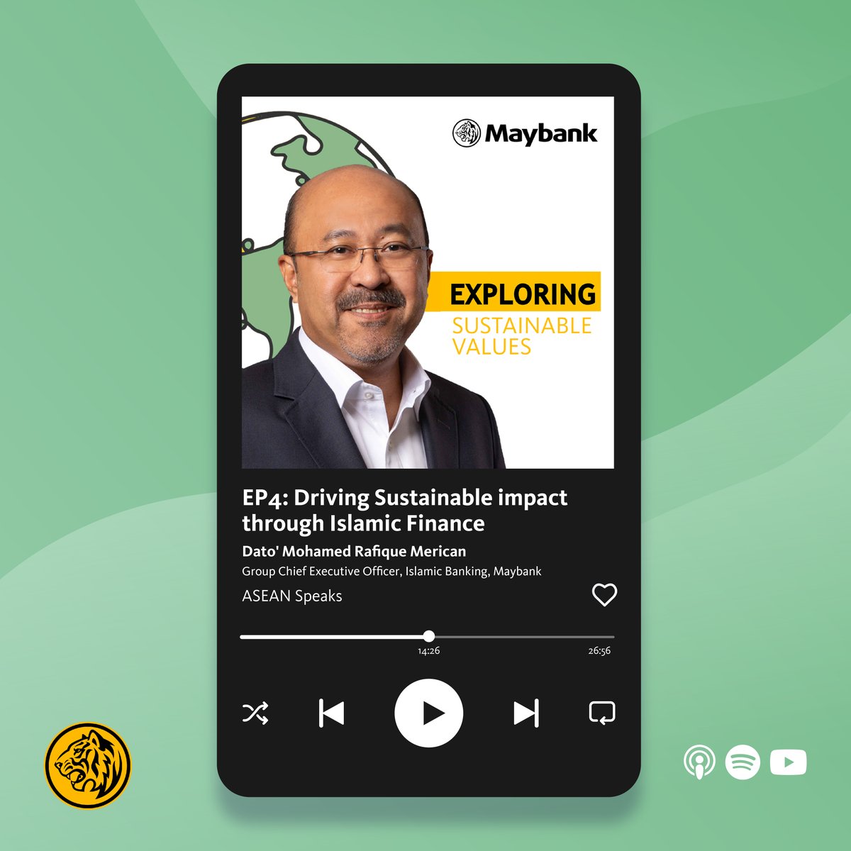 MyMaybank's tweet photo. Join Dato’ Rafique, Group CEO of Islamic Banking, Maybank, as he talks about the effective integration between ESG principles and Islamic Finance. Catch “Exploring Sustainable Values” on ASEAN Speaks by Maybank on Spotify, Apple Podcasts and YouTube.

https://t.co/Hn0o0DuoFE https://t.co/pjrfi8VbFV