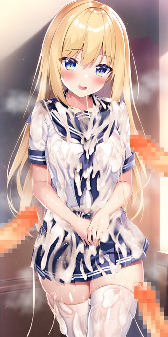 金髪美少女のセーラー服にぶっかけ無洗浄 