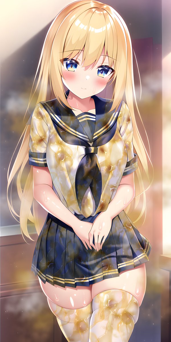 金髪美少女のセーラー服にぶっかけ無洗浄 
