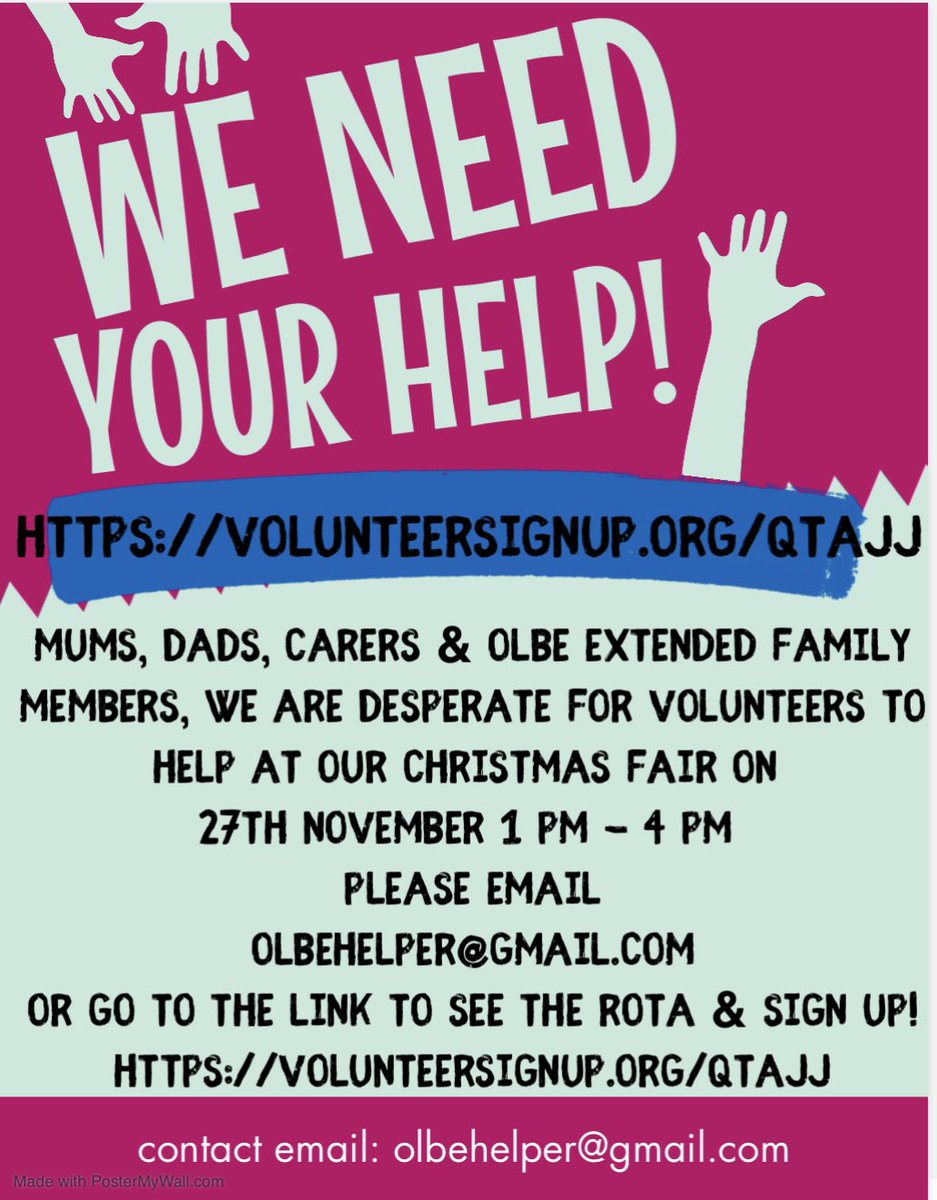 Dear OLBE Families We need your help!  We need just 8 people from each class to sign up for 1 slot and we can have an amazing fair!!! Click on the link to sign up!  volunteersignup.org/QTAJJ  Many thanks  The HSA