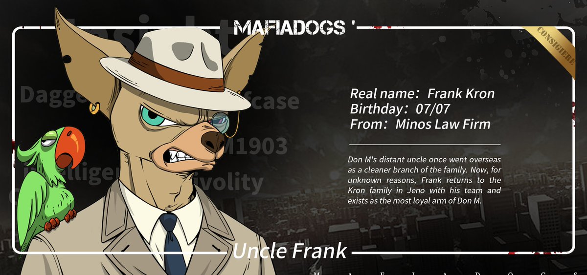 MafiaDogsNFT's tweet photo. Welcome, my dear guest, I'm Frank, what can I do for you, come on, don't be so formal, we can talk in depth. Coffee? Or tea? Drinking during working hours is not a wise choice and, with all due respect, you should really relax a little, my guest.

#NFTCommunitys #NFT #NFTs https://t.co/Mswnp0KWzA