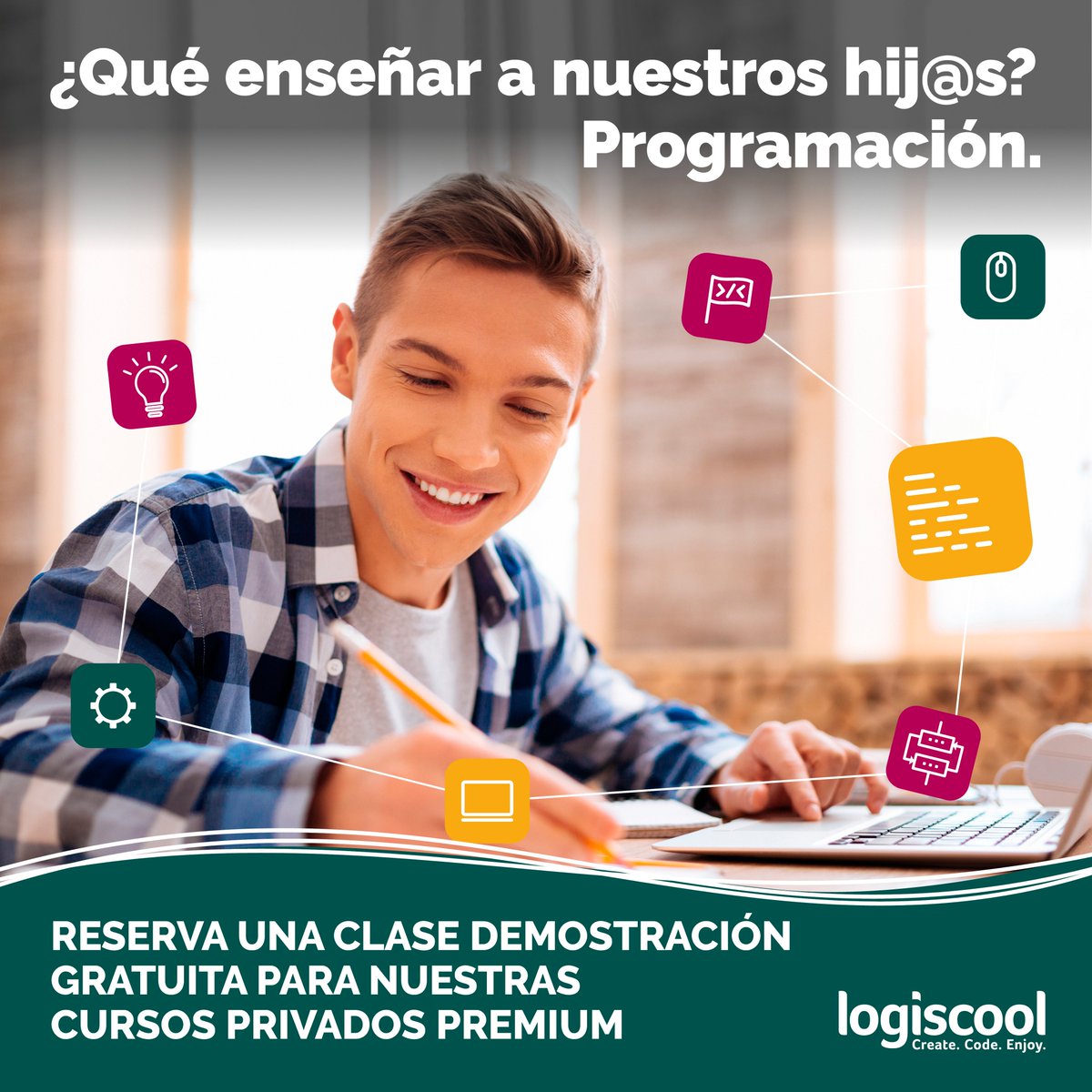 LogiscoolE's tweet image. #Clasesparticulares #online de #programación para #niños y #jóvenes de 7 a 18 años 👧👦
Si tu #hijo o #hija es un/a apasionado/a de los #videojuegos, ¿por qué no aprender a crearlos?
En nuestras #clasesparticularesonline de #programación, sacará el máximo provecho🙌👩‍🏫