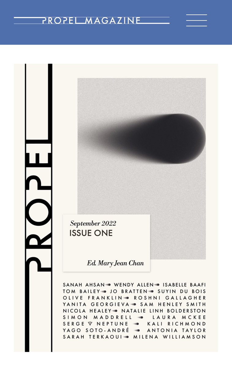 SUBMISSIONS are OPEN until the end of the month for Propel Issue 3 edited by @RebTamas If you’ve yet to publish a full collection, we’d love to read your poems! Check out our first issue, edited by @maryjean_chan here — propelmagazine.co.uk/one