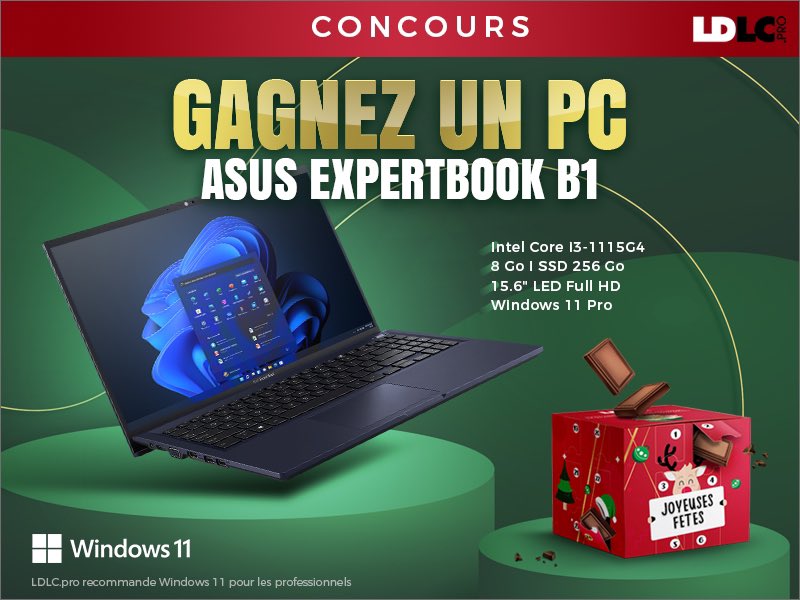 🎁 #Concours 
Tentez de gagner 1 PC ASUS + des calendriers de l’Avent 

1 gagnant PC #ASUS 💻 
3 gagnants #calendrier 🎅

Pour participer :
✅ RT + Follow <a href="/LDLC_pro/">LDLC.pro</a> 
📸 Commente avec une photo de ton bureau sur lequel atterira le PC 

🍀TAS le 23/11

#JeuConcours #windows #noel