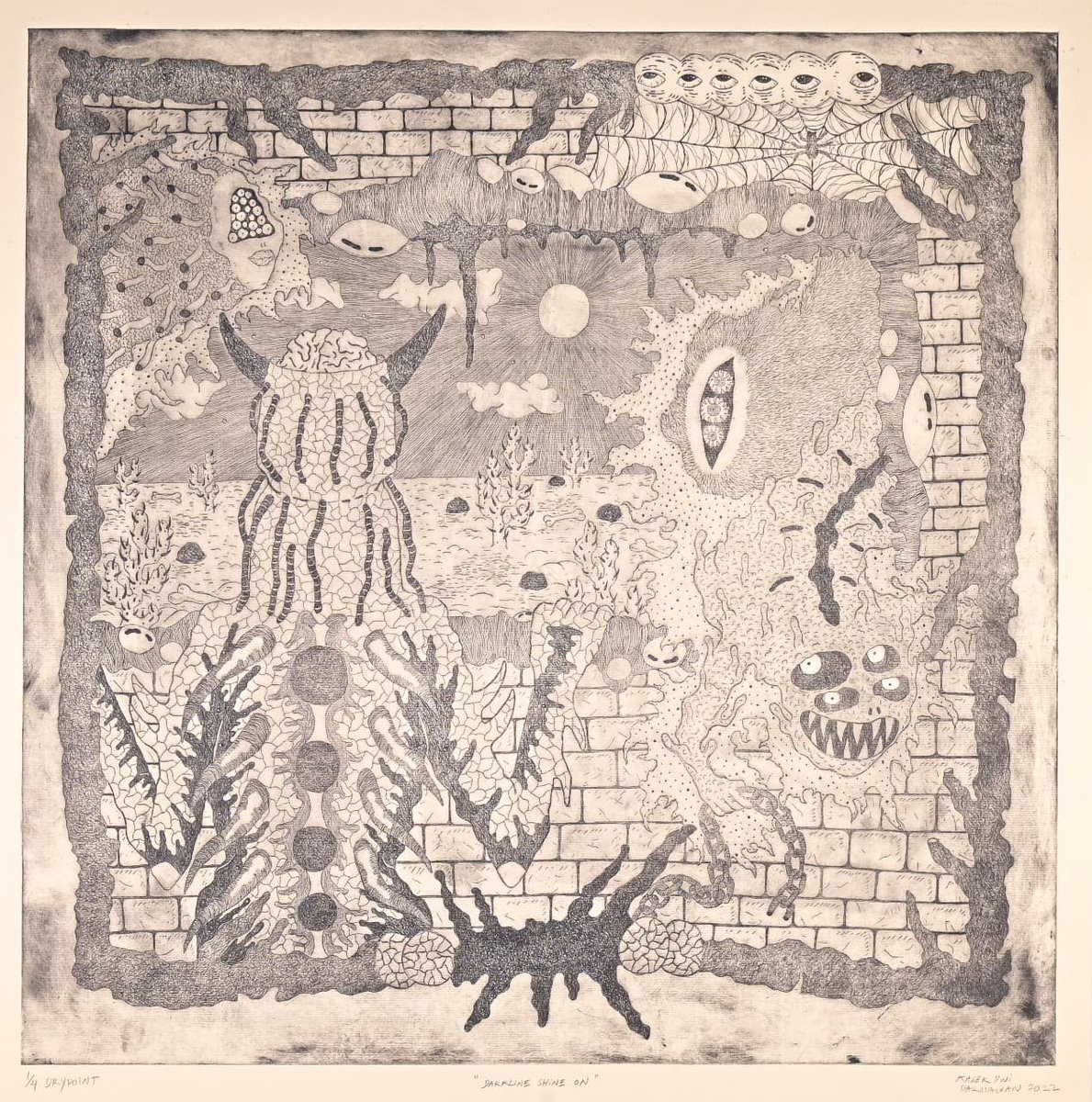 _KadekDwi_'s tweet photo. #printmaking "darkline shines on" drypoint print on paper | 70cm × 69,5cm | edition 1/4 https://t.co/7DPv8q3ci9