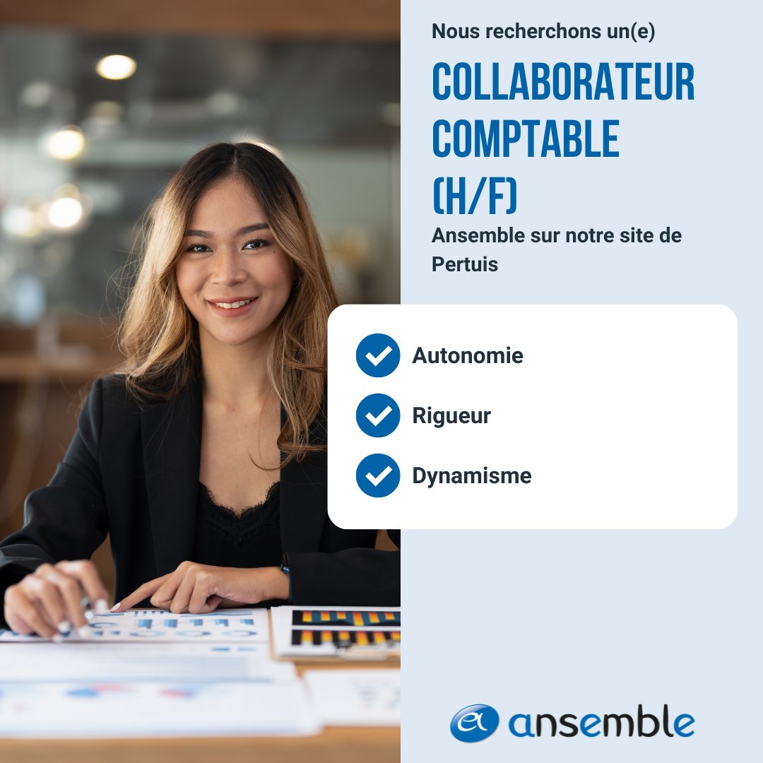 [👩‍💼 ANSEMBLE RECRUTE 👨‍💼]

Notre cabinet à Manosque recherche un collaborateur comptable expérimenté (H/F).

Retrouvez nos offres :
👉Site web :  urlz.fr/jNTT
👉Indeed : urlz.fr/jLot
👉Pôle Emploi : urlz.fr/jLoq 

#recrutement #comptabilité