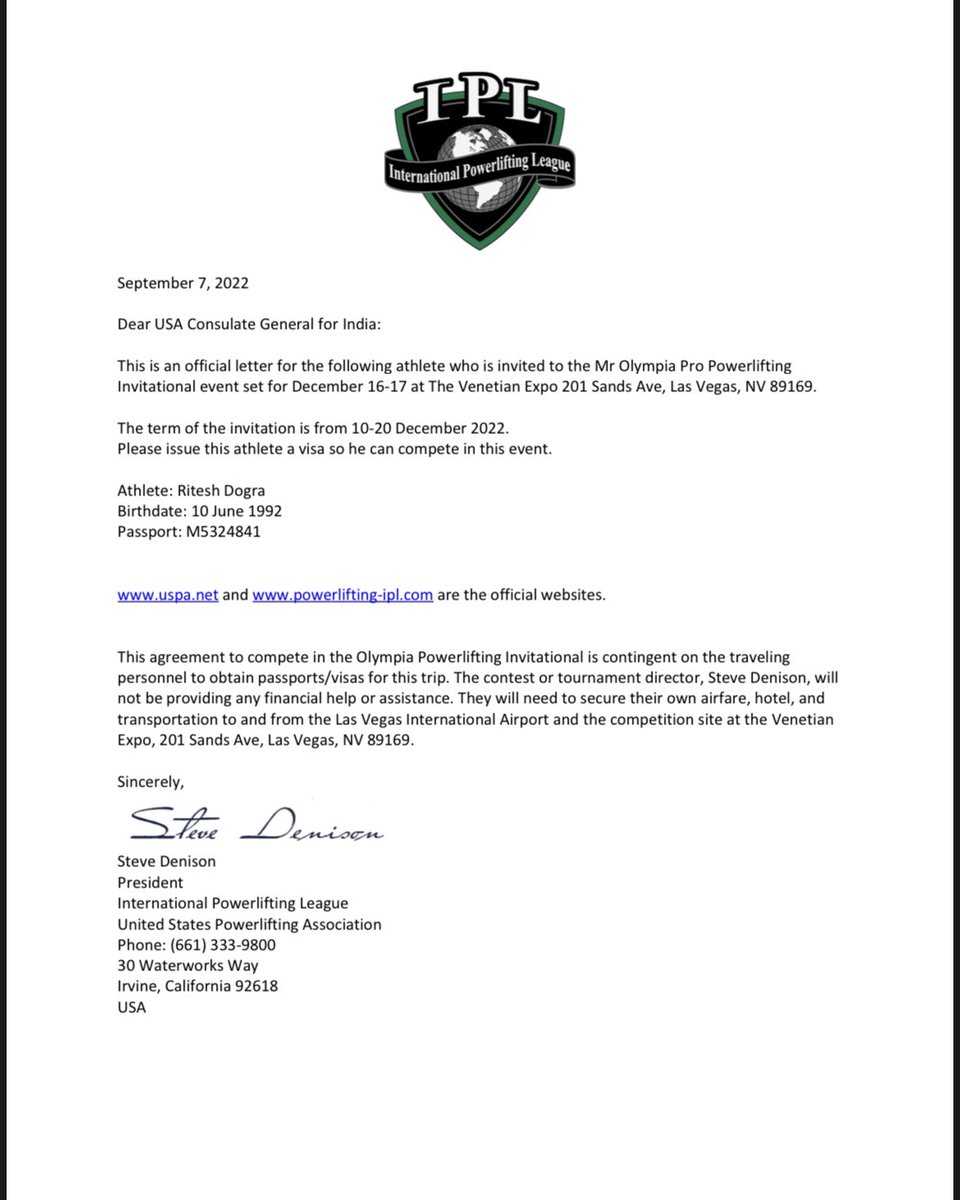 RiteshDogra15's tweet photo. I am reaching out to you all as I need urgent US Visa, for my upcoming Mr.Olympia event happening on 15-18 December 2022. 
@narendramodi @PMOIndia @Media_SAI @Sports_NDTV @toisports @MEAIndia @AmitShah @DDNewslive @AshishSinghLIVE @USAndIndia @USAndIndia https://t.co/InmA08tMWX
