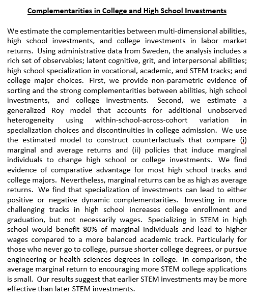 TiUEconomics's tweet photo. Tomorrow we welcome Juanna Joensen from @UChicago to our seminar. She will present her paper "Complementarities in College and High School Investments" https://t.co/pPO3n2p93X #Complementarities #College #HighSchool #Investments #multidimensional #abilities #investments #labor https://t.co/ryy3mc6ZpO