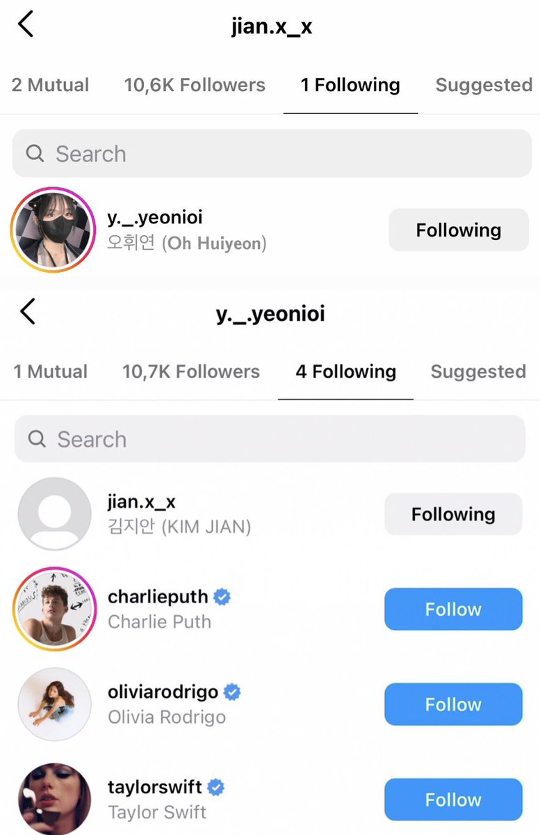 jianyangie's tweet photo. Jian and Huiyeon followed each other on instagram 😭

Huiyeon also followed Charlie Puth, Olivia Rodrigo and Taylor Swift https://t.co/fsjAZl3XZU