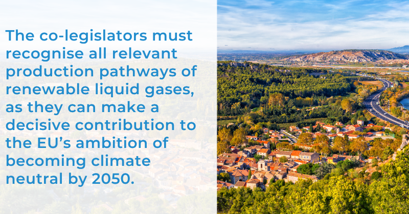 LiquidGasEurope's tweet photo. Ahead of the trilogue on #RED, co-legislators must ensure frequent reviews of the directive, so that developments in the production of renewable #LiquidGases, for transport, industry &amp; buildings, are clearly recognised.