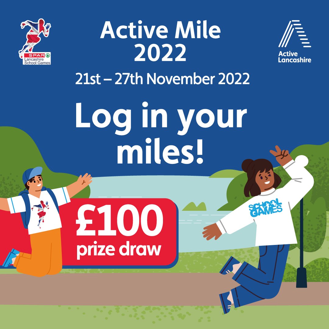 Join the Active Mile! 🚴‍♀️🏃👩‍🦽

Complete a mile of activity and log it online for a chance to win £100 for your school!

Pupils can win either a FIFA or Rugby World Cup prize.

✅Lancashire schools only.

Join here ▶️loom.ly/nS_VGPM

Sponsors @SPARDSAP <a href="/ActiveLancs/">Active Lancashire</a>
