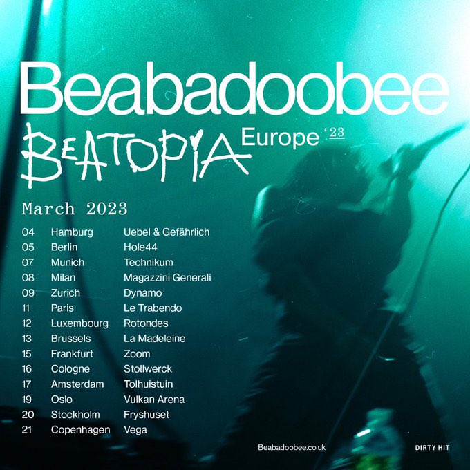 DirtyHit's tweet photo. DH01408

Beabadoobee (@beabad00bee ) 
Tickets for her first headline EU tour are on sale this Thursday at 10am.

https://t.co/3T5YGj06xe https://t.co/5xQqLNOE9d
