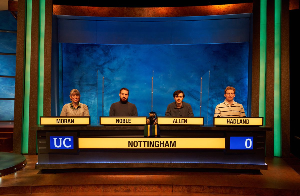 UniofNottingham's tweet photo. Wishing the best of luck to Robert (team captain), Karen, Will @WilliamNoble96, James and Kevin who are representing us on #UniversityChallenge tonight! Watch their first-round match on BBC2 8.30pm tonight. #WeAreUoN https://t.co/mtHTWQ72gL