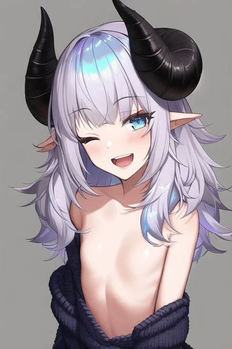 うちのヒツジ子さん、"virgin killer sweater"(童貞を殺す服)をまともに着てくれない。本当に童貞を殺しにかかってきている。 じゃじゃ馬プロンプトすぎる……。  呪文はALTに。 #AIイラスト #AIArt #NovelAI #NovelAIDiffusion
