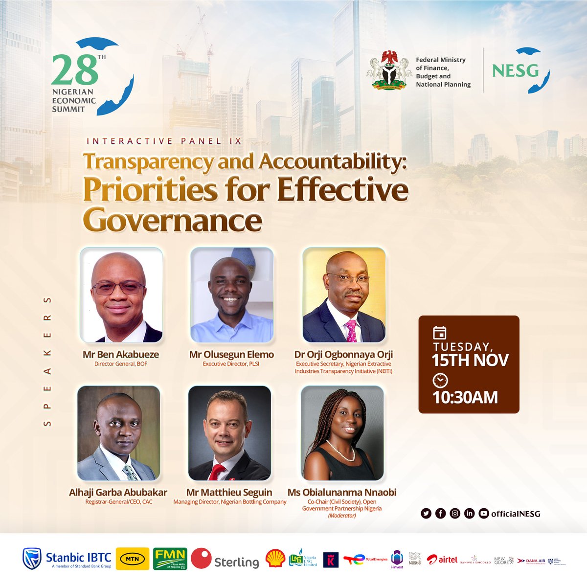 The ongoing session at the <a href="/officialNESG/">Nigerian Economic Summit Group (NESG)</a> #nes28 brings together stakeholders from the private and public sectors to discuss strategies to strengthen governance through Transparency and Accountability.