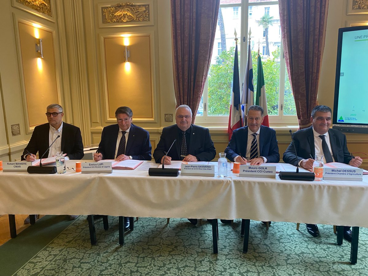 CCIcotedazur's tweet photo. 🔛Signature Accord Coopération @CCIAARIVLIG CCIAA de CONI @CMAR_PACA #CCI06
🗨️Les complémentarités franco-italiennes imprimées par l’histoire, la géographie, la culture vont de soi. A nous d’imaginer des collaborations nvelles,sources de développement économique. @JpSavarino, Pdt https://t.co/WnjZ6D38wd