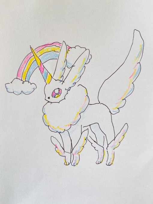 イーブイの進化系みたいなのかわいく描けた 