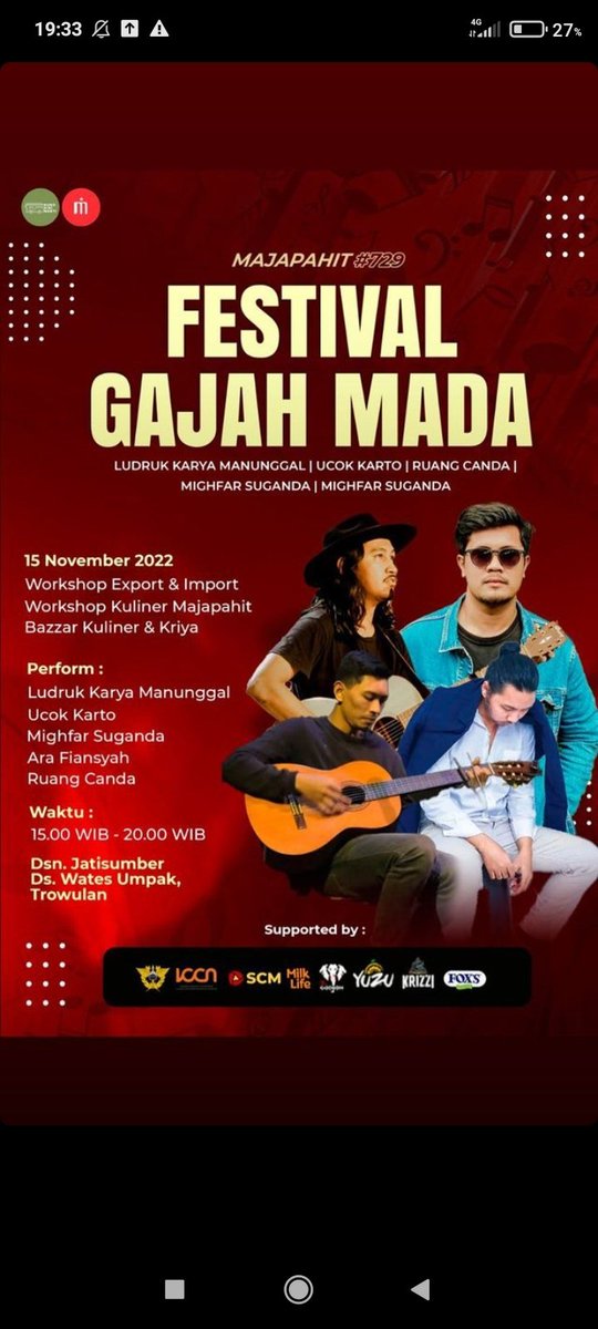 zulman1's tweet photo. Masih di bulan kelahiran Majapahit 729. Kegiatan menarik nanti malam rek. Ada yang rawuh?. @infomjkt @IkfinaFahmawati @mjktfess @rfm94mojokerto #Mojokerto #Majapahit #FestivalGajahmada #Trowulan #Wisatamojokerto https://t.co/jkYihSsxuH