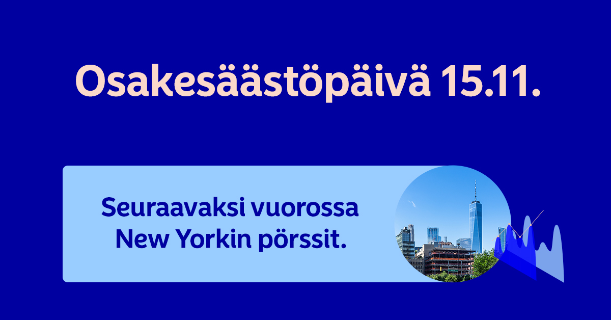 Nordea_Aspa's tweet photo. Tänään 15.11. Osakesäästöpäivän kohteena ovat New Yorkin pörssit! 🇺🇸 

Osakesäästöpäivänä vaihtuvan pörssin osakkeilla voi käydä kauppaa enintään 1€ kaupankäyntikuluilla.

https://t.co/6bL4bSYPkY https://t.co/1d7M8cHHyG