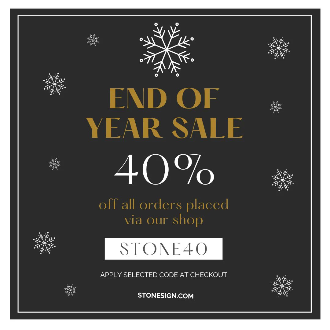 Our end of year sale is now live on our website!

Head over to our shop today and apply 'STONE40' at checkout to receive 40% off your order 😋 👇

buff.ly/3EQJZnY 

#sale #stonesign #houseplaque