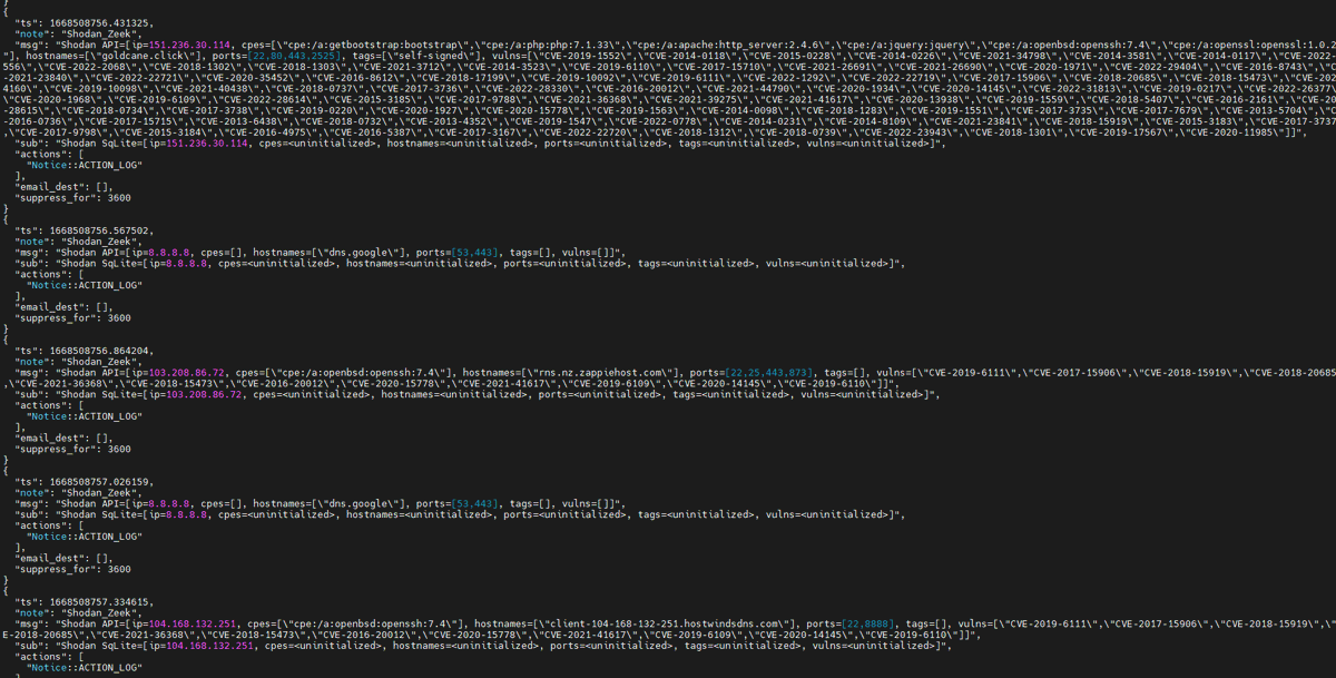 seguridadyredes's tweet photo. #Zeek_IDS #Zeekurity #Shodan Zeek Integration

event new_connection(c: connection){
  local a = InternetDB::lookup_internetdb_api(c$id$resp_h);
  local b = InternetDB::lookup_internetdb_sqlite(c$id$resp_h);
  NOTICE([$ts=current_time(),$note=Shodan_Zeek , $msg=fmt("Shodan API=... https://t.co/pg75HMS3VA