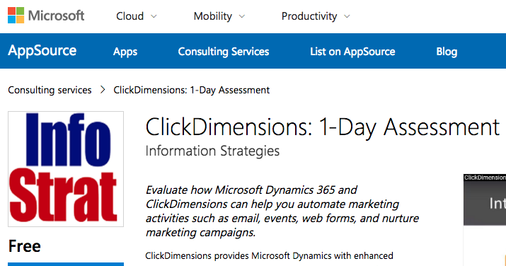 ClickDimensions: 1-Day Assessment from InfoStrat on Microsoft AppSource appsource.microsoft.com/en-us/marketpl…
