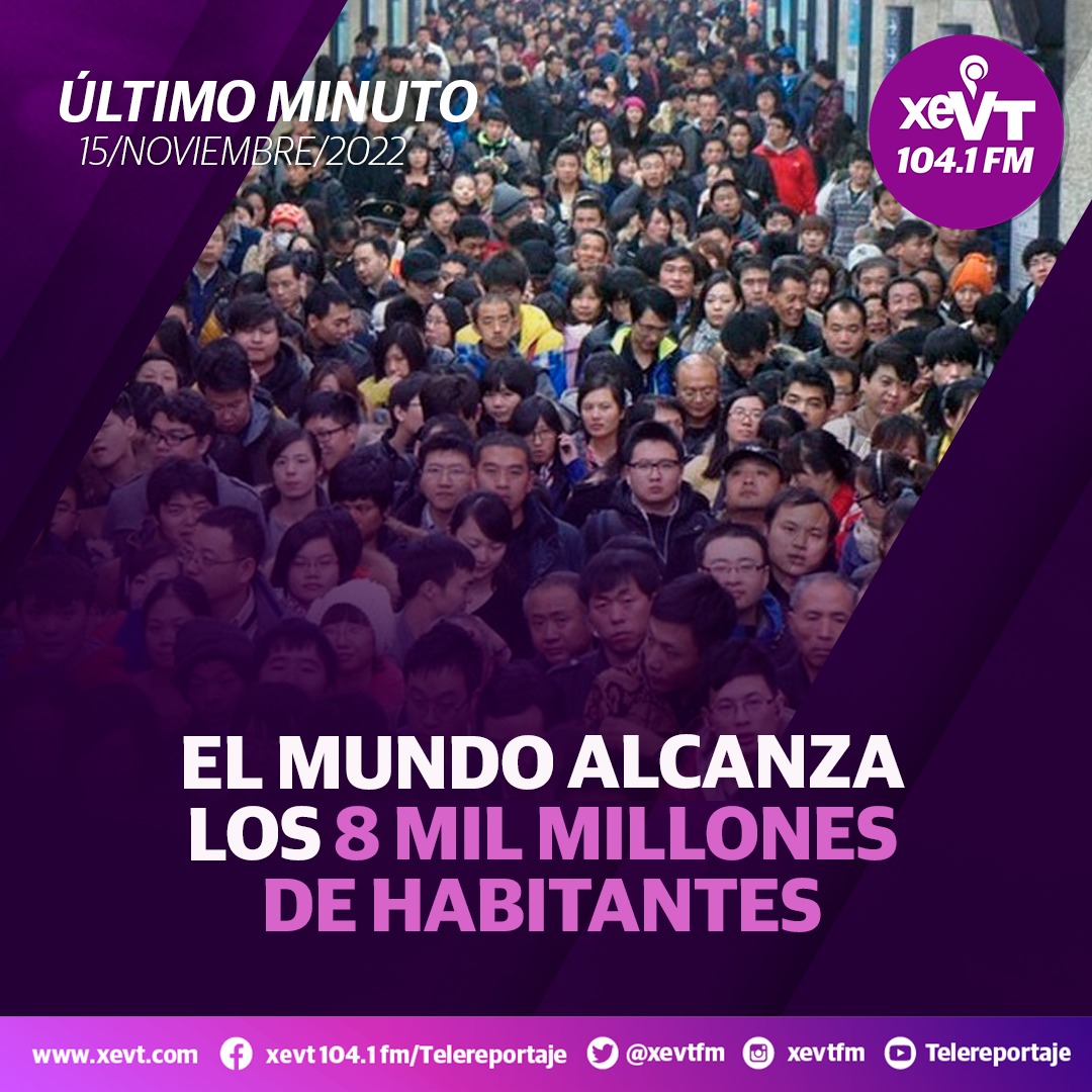 xevtfm's tweet photo. #ÚltimoMinuto 🌎 ¡Población mundial alcanza nueva cifra récord!
👥 De acuerdo con #Worldometers, plataforma reconocida a nivel mundial, este martes 15 de noviembre la población mundial finalmente superó los 8 mil millones https://t.co/R8d5f8sw63