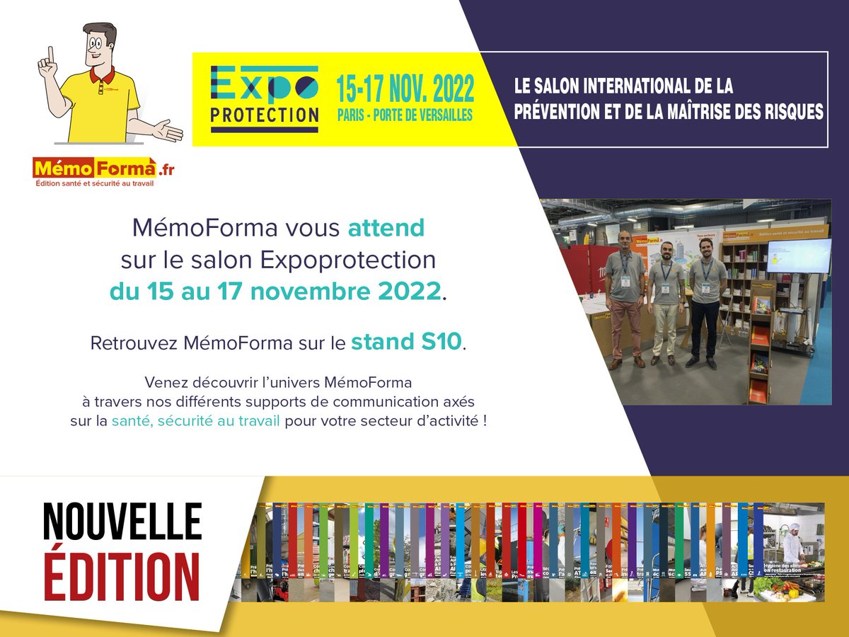 MemoForma's tweet photo. Venez nous voir !!! #santésecuritétravail #salon #manuelFormation @jaune_marque @MemoForma https://t.co/vqQ5HcQh2q