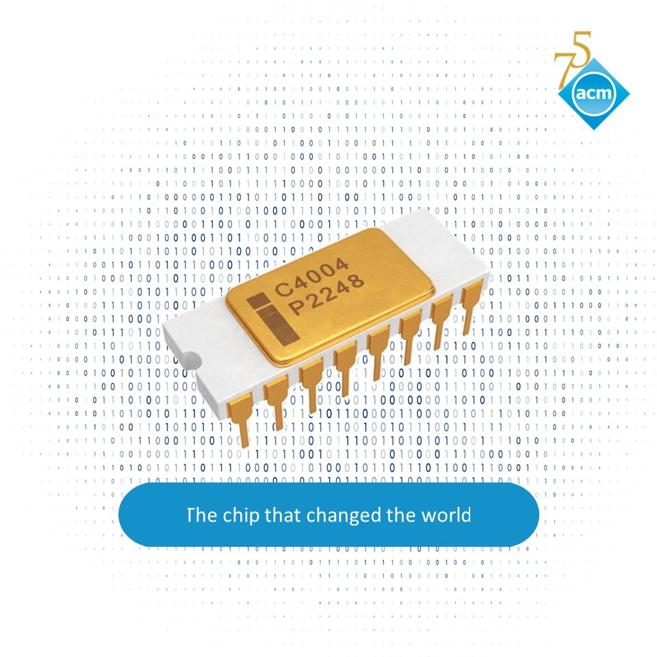 TheOfficialACM's tweet image. On Nov.15, 1971, @intel launched the 4004 microprocessor, and the world was changed forever. Using silicon, a plentiful element on earth, the microprocessor unchained computers from air-conditioned rooms &amp;amp; freed computing power to go wherever it is needed most. #todayincomputing