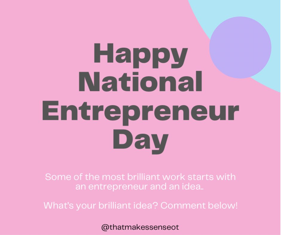 TasteBudsTable's tweet photo. Happy National Entrepreneur Day!

Some of the most brilliant work starts with an entrepreneur and an idea.. 

What’s your brilliant idea? Comment below💡 

#entrepreneur #entrepreneurship #entrepreneurlife #entreprenista #entrepreneurs https://t.co/WfiRnsIKC2