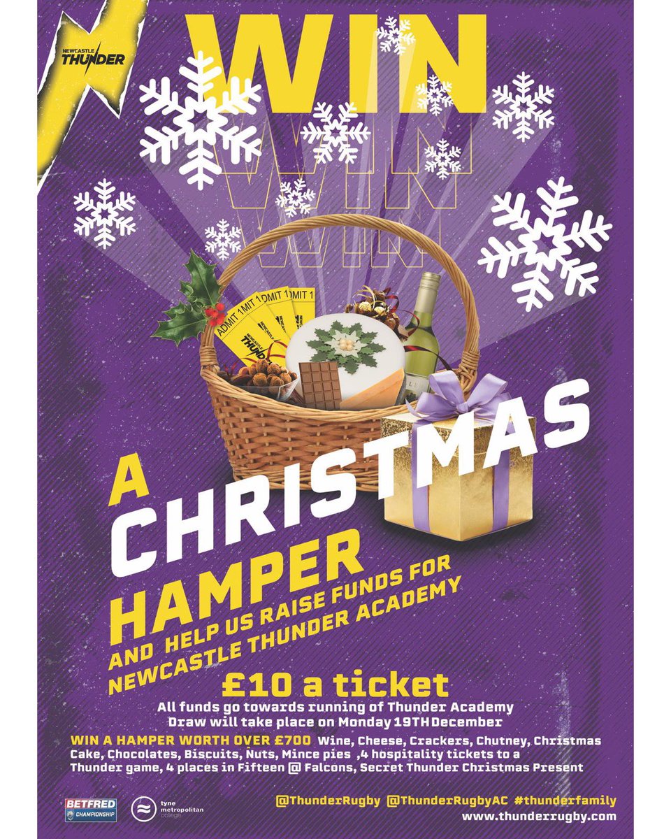 Our Academy xmas raffle is up and running. If you’re wanting to get involved and purchase a ticket then you can get in touch at Graeme.neighbour@newcastle-thunder.co.uk