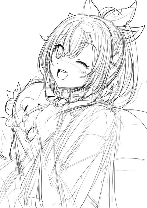 それはそうと久しぶりにガリガリラフしてるんですが、通常の風真どの衣装描くかうーばーござる配達中っぽくパーカーとか捏造して着ていただくか迷ってるでござる 