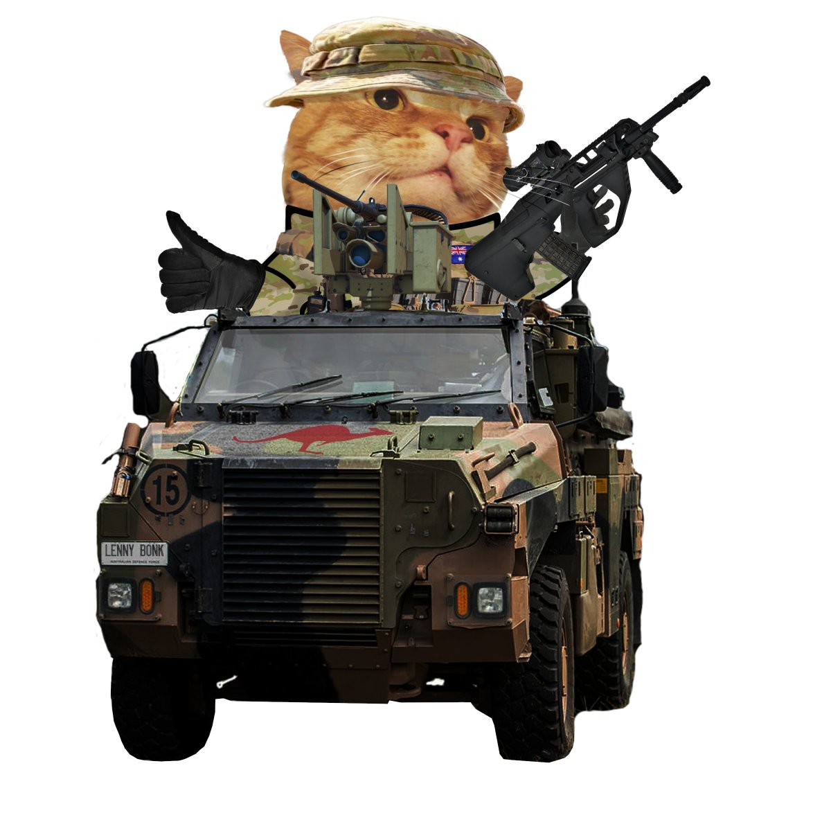 gr1mrea9er's tweet photo. @WillyNotLily @fellarequests @WillyNotLily @fellarequests @Official_NAFO @Kama_Kamilia @BravoKilo6464  G'day mate! Lenny the Off-Road Warrior Bushmaster Cat is ready to go. He's got the wheels, the calibers, and his Friskies and Tuna stowed. #NAFO #NAFOfellas #NAFOExpansionIsNonNegotiable! https://t.co/yQ8rM7LyNR