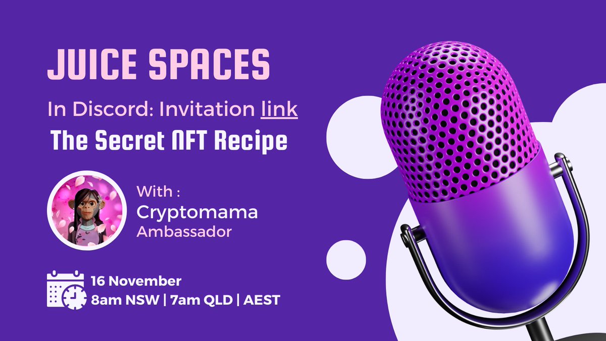 It's an honour to introduce my friends like <a href="/biko_mama/">ᛤ cryptomama ᛤ $DOG</a> <a href="/sabitz75/">sabitz.eth 🧬</a> in web3 who have the grace and passion to build community support around multiple curators such as Gospel music artists + <a href="/tiffanyidentity/">Tiffany’s Identity</a>
Come &amp; join us in <a href="/JuiceSpaces/">JuiceSpaces || Golden Straw VIP Mintpass</a> discord: discord.gg/FNDdfJxd
#nft #nfts