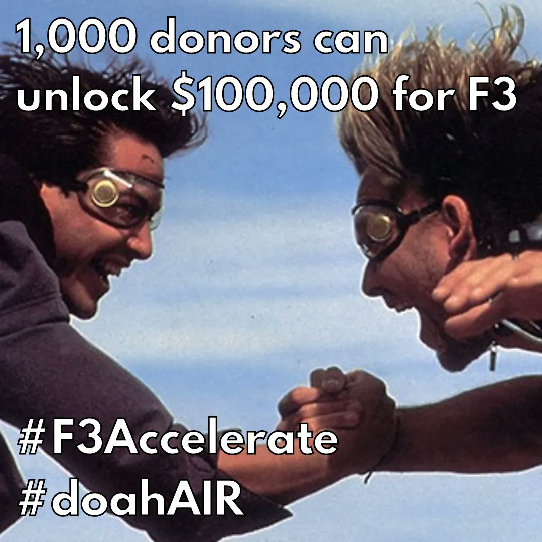 If 1,000 donors give ANY amount online to #F3Accelerate a group of anonymous F3 Enthusiasts will DONATE $100,000 to accelerate F3’s mission &amp; impact. 
👀 @f3nation tomorrow to see what else happens if we reach the goal of 1,622 donors ONE WEEK from now. 
buff.ly/3Wlus96