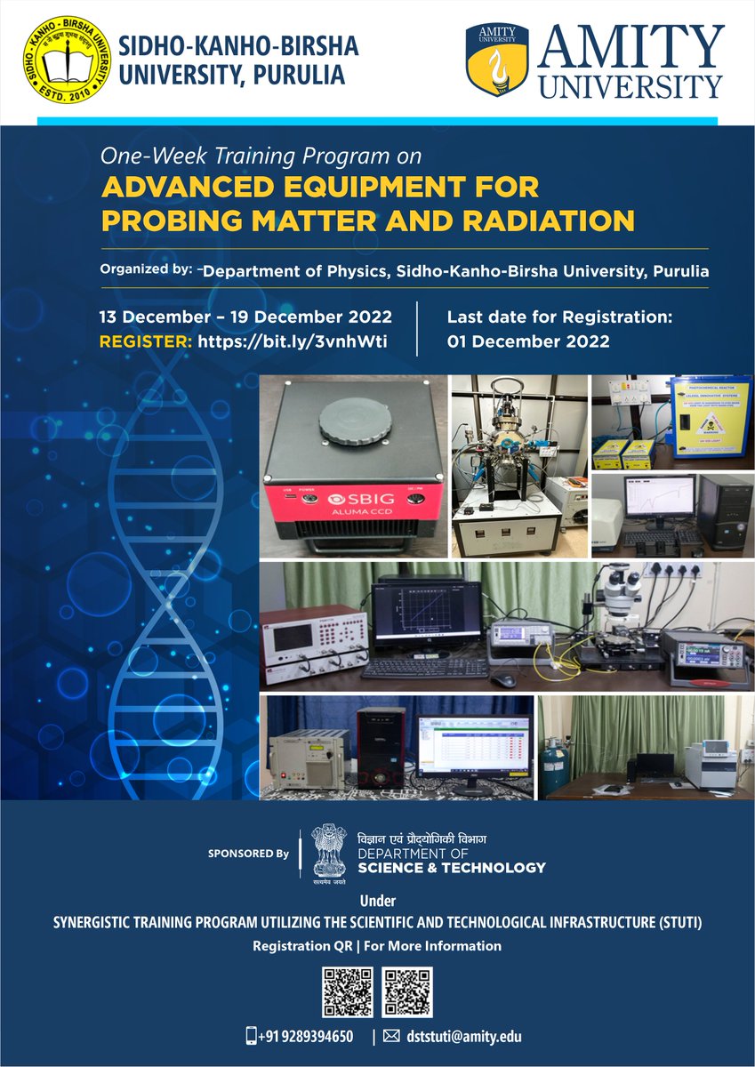 amity_outreach's tweet image. DST-STUTI #science_for_all is coming to #Purulia in association with SKBU Purulia and @AmityUni. All #researchers are welcome. Register at bit.ly/3E9oW2H @rashtrapatibhvn @jdhankhar1  @IndiaDST @Pratishtha_DST @DM_Purulia @Sandeep_1966 @guptaakhilesh63