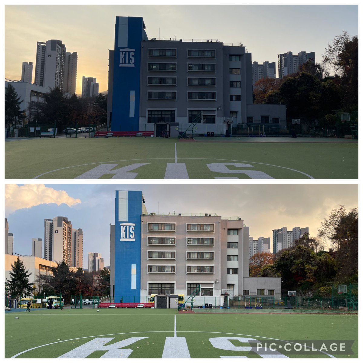 Lucky enough to be able to capture @KIS_SeoulCampus building early in the morning and with some dramatic clouds during golden hour in the afternoon.