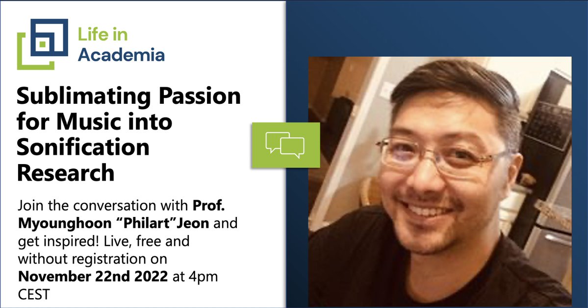 This is a story of failure as a musician, yet a passion so strong it turned into sonification research. Join on 11/22 /22 at 4pm CET. Live, free, and without registration. #hci #phd #academia #passion #research @unioldenburg
<a href="/philartatVT/">MyounghoonJeon (전명훈) 🕯🕯</a> 
linkedin.com/in/myounghoon-…