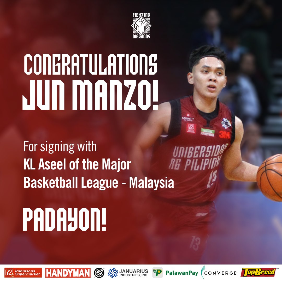 upmbt's tweet photo. Former UP Fighting Maroon Jun Manzo signs with KL Aseel of the Major Basketball League - Malaysia, the Malaysian squad announced Friday, November 11.

Padayon, Jun! We are proud of you. #UPFight https://t.co/1RWULZ4huL
