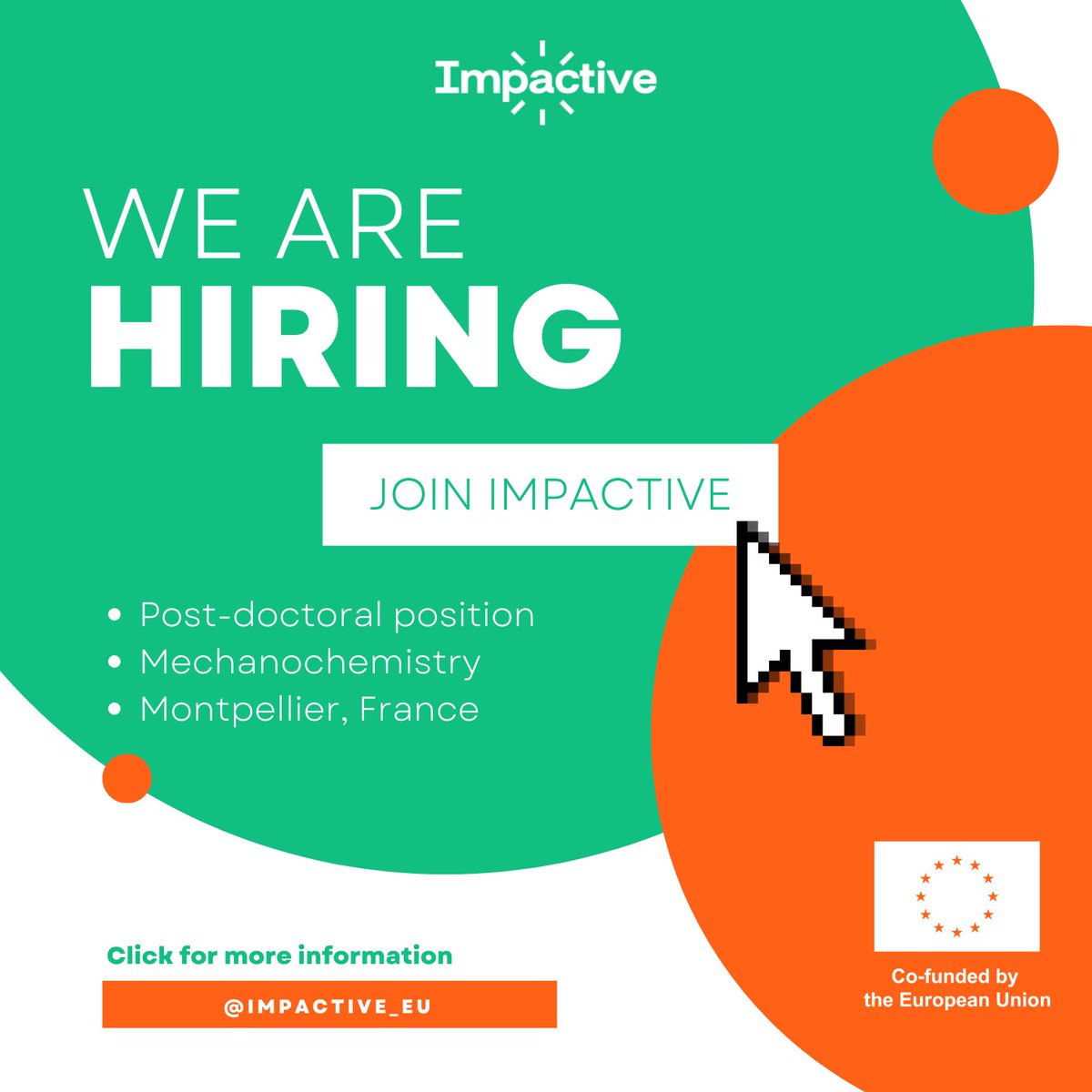 Impactive (@impactive_eu) on Twitter photo 📢 We're hiring!
👩🏽🔬 We're looking for a #postdoc researcher based in <a href="/umontpellier/">Université de Montpellier</a> to develop the synthesis of APIs by resonant acoustic mixing.
✅ More information: mechanochemistry.eu/jobs/IMPACTIVE…
#chemtwitter #mechanochemistry #phdlife #chemjobs #postdocposition <a href="/ColacinoEvelina/">Evelina Colacino</a> 📢 We're hiring!
👩🏽🔬 We're looking for a #postdoc researcher based in <a href="/umontpellier/">Université de Montpellier</a> to develop the synthesis of APIs by resonant acoustic mixing.
✅ More information: mechanochemistry.eu/jobs/IMPACTIVE…
#chemtwitter #mechanochemistry #phdlife #chemjobs #postdocposition <a href="/ColacinoEvelina/">Evelina Colacino</a>