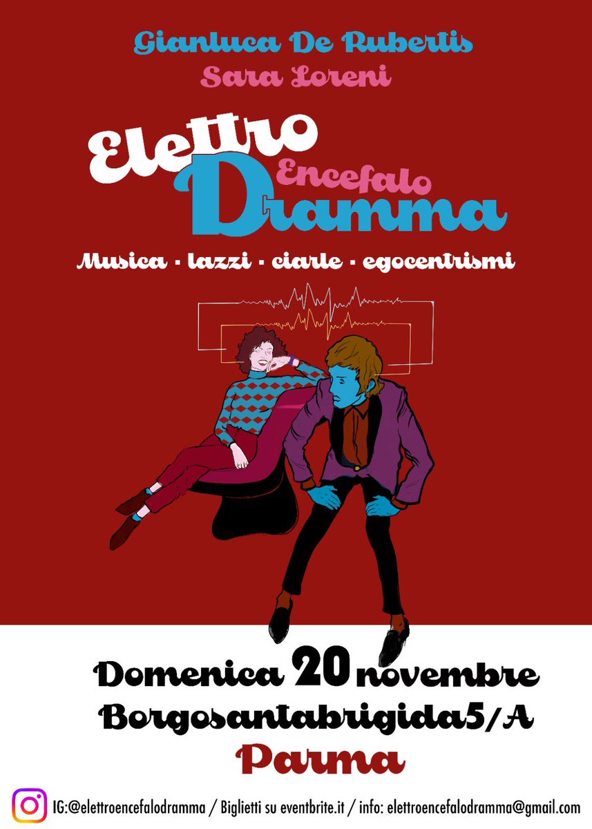 Domenica al Borgosantabrigida5/A di Parma un evento speciale, un Elettroencefalodramma espletato dal vivo, musica, lazzi, egocentrismi... con me <a href="/saraloreni/">Sara Loreni</a> 
Ecco il link per i biglietti 

eventbrite.it/e/biglietti-el…