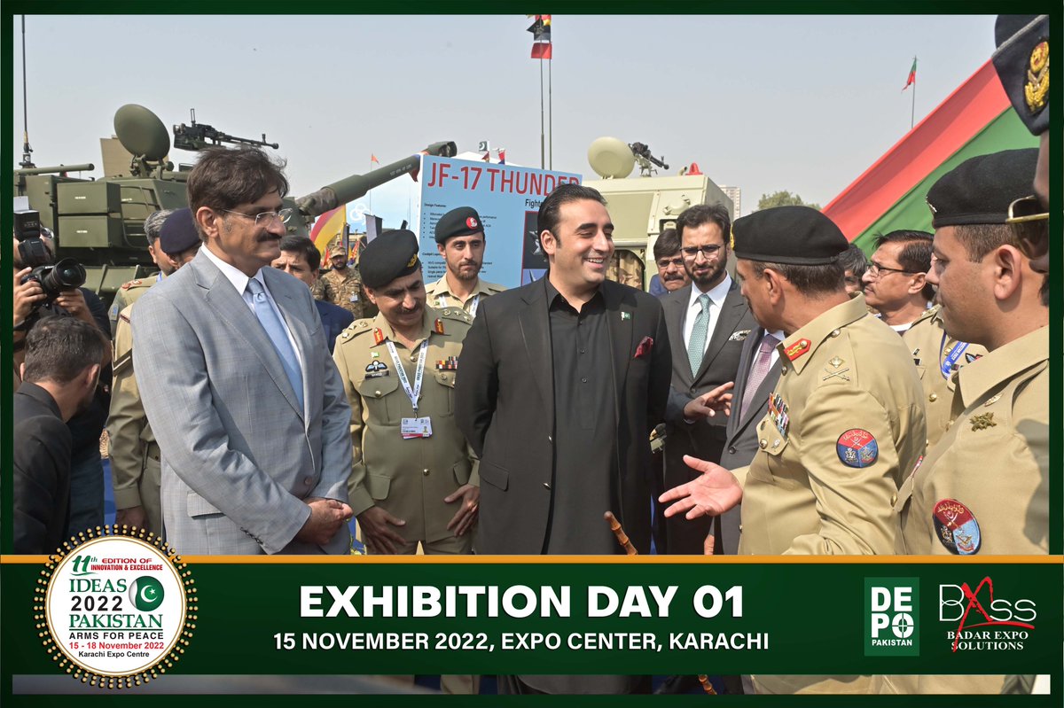 IDEASPakistan's tweet photo. Foreign Minister Bilawal Bhutto Zardari (@BBhuttoZardari) inaugurated the 11th Edition of International Defence Exhibition and Seminar #IDEAS2022. 
Venue: Expo Centre Karachi.

#IDEASExhibitionPakistan #IDEAS2022 #ArmsForPeace #BadarExpoSolutions #BXSS https://t.co/ynQNXdjUvJ