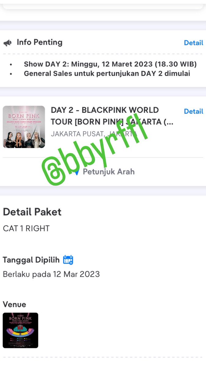 bbyrffl's tweet photo. WTS / WANT TO SELL 1 tiket Born Pink in Jakarta
Section : CAT 1 RIGHT DAY 2  ( 12 Maret 2023)

Alasan dijual karena udah dapat dan kelebihan tix. Dm for more info #BLACKPINK_WORLDTOUR #wtsblackpink #wtsbornpink #BORNPINKJakarta #BLACKPINK #BLACKPINKinJAKARTA https://t.co/8kvaFOOQXW