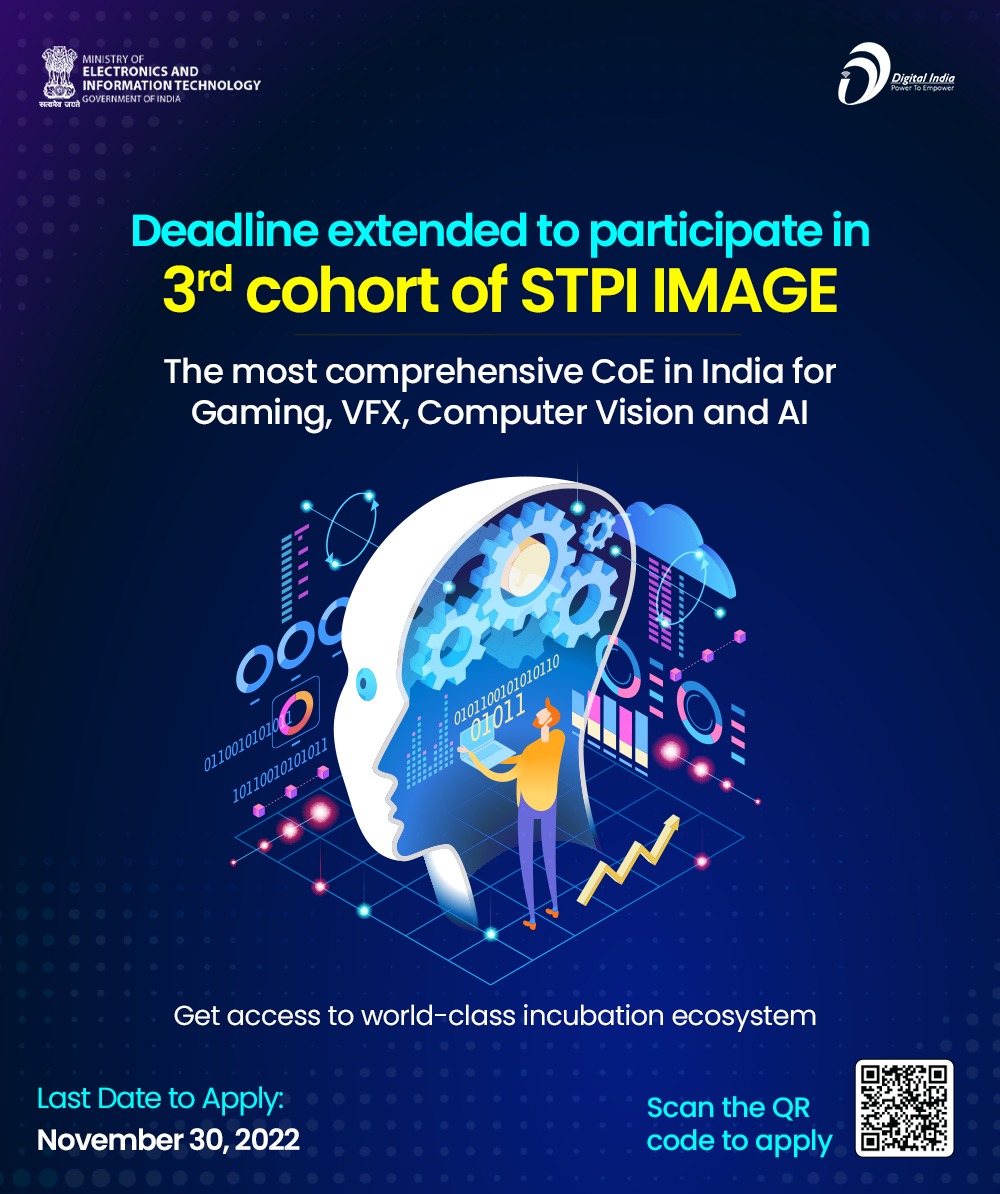 _DigitalIndia's tweet photo. Participate in the 3rd cohort of #STPIIMAGE and scale your startup by accessing the world-class incubation ecosystem equipped with sophisticated labs.
➡️ Last Date of Application extended to Nov 30, 2022
Hurry up! Apply now: https://t.co/svF1LO3NVG
@stpiindia #DigitalIndia https://t.co/vTtP6LpLTz