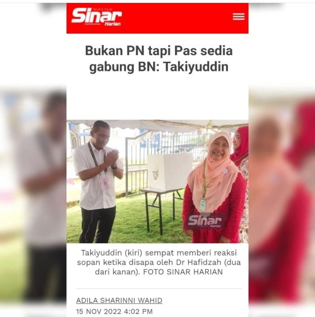 mynewshub's tweet photo. GEMPAR : PAS akan tinggalkan Bersatu untuk bersama UMNO selepas PRU-15 diumumkan.

Sokong cadangan ini. 

Justeru..penyokong PAS dah boleh mengundi calon-calon BN di kerusi yang tidak ditandingi PAS ....contoh di Tambun..penyokong PAS jgn undi Peja tp undi calon BN https://t.co/a7kTM8K7sW