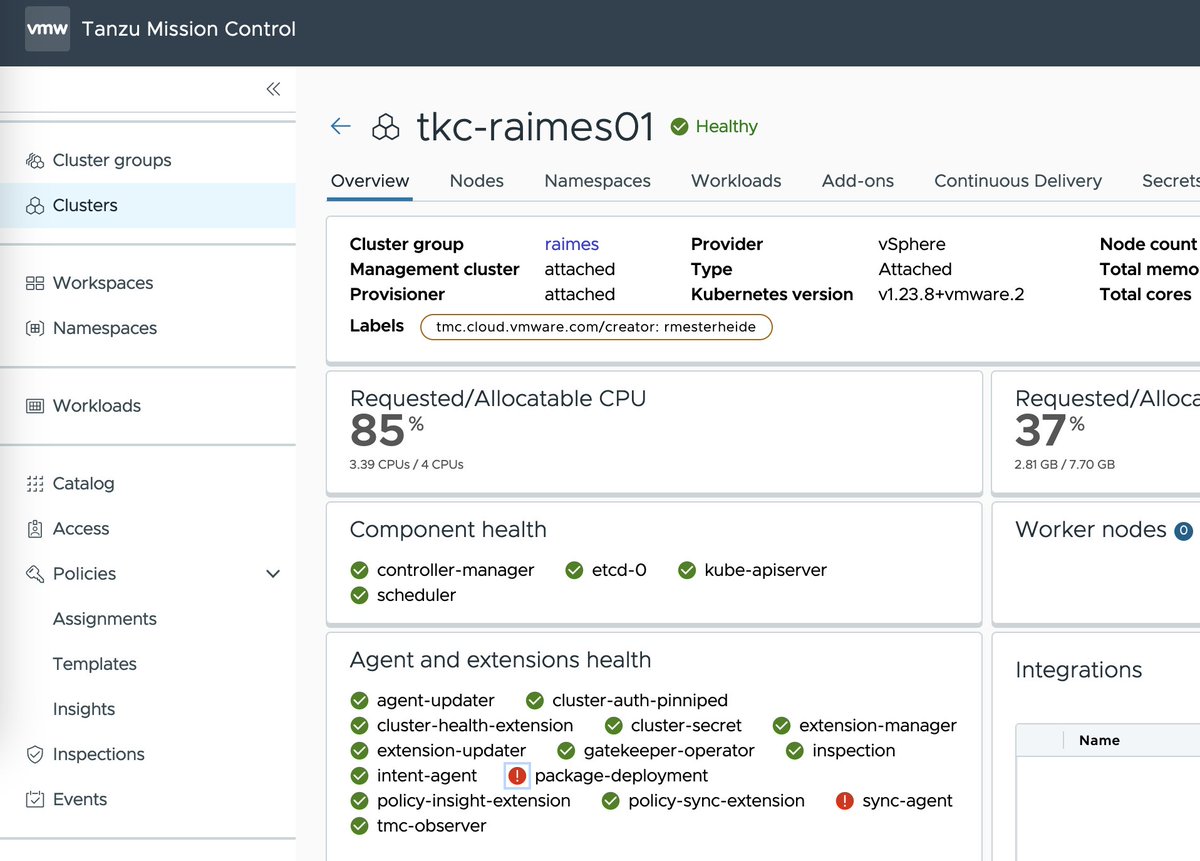 raimes's tweet photo. Attaching any #Kubernetes cluster to #TanzuMissionControl is easy as 1-2-3🤓

To have a single entrypoint for all your multi-cloud K8s clusters to configure #OPA, do #BR and link them to  #Observability and #ServiceMesh is massive👏

Start here: https://t.co/jFhow4fbiv https://t.co/cBopxUryaq