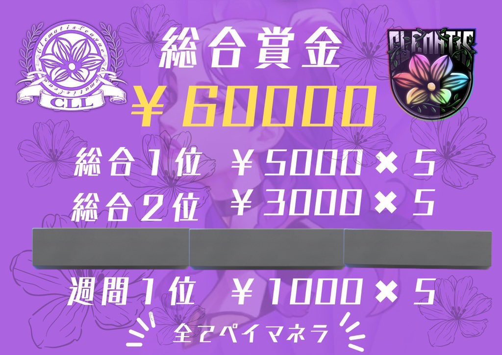 CLe_Niku's tweet photo. 本日の配信📹 🔴REC
【11月 CLL “Clematis League”】
11月度 Day3 22:00~開幕‼️
🍖配信チャンネル
↳ https://t.co/1vIVYAt6HJ
𝐃𝐚𝐲❷ 週間🥇Ged1on 様
46killという圧倒的キル数を獲得し週間🥇
今週はどこが🥇取るのか⁉️
引用RT読みます✊
沢山の応援コメントお待ちしております‼️
#CLL https://t.co/BSDnJKNjQ6