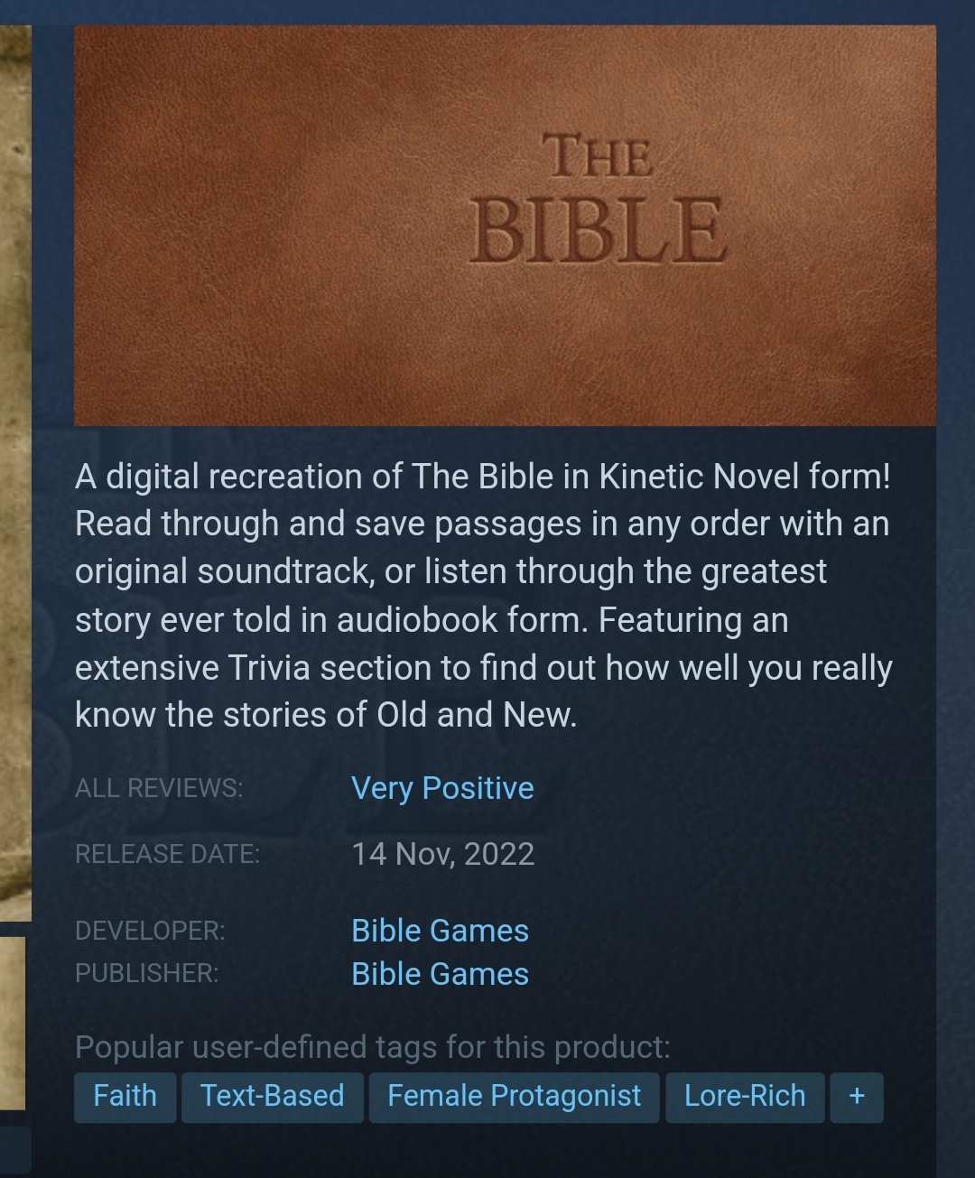 The Bible is Available Now on Steam with Achievements and Progression Saves