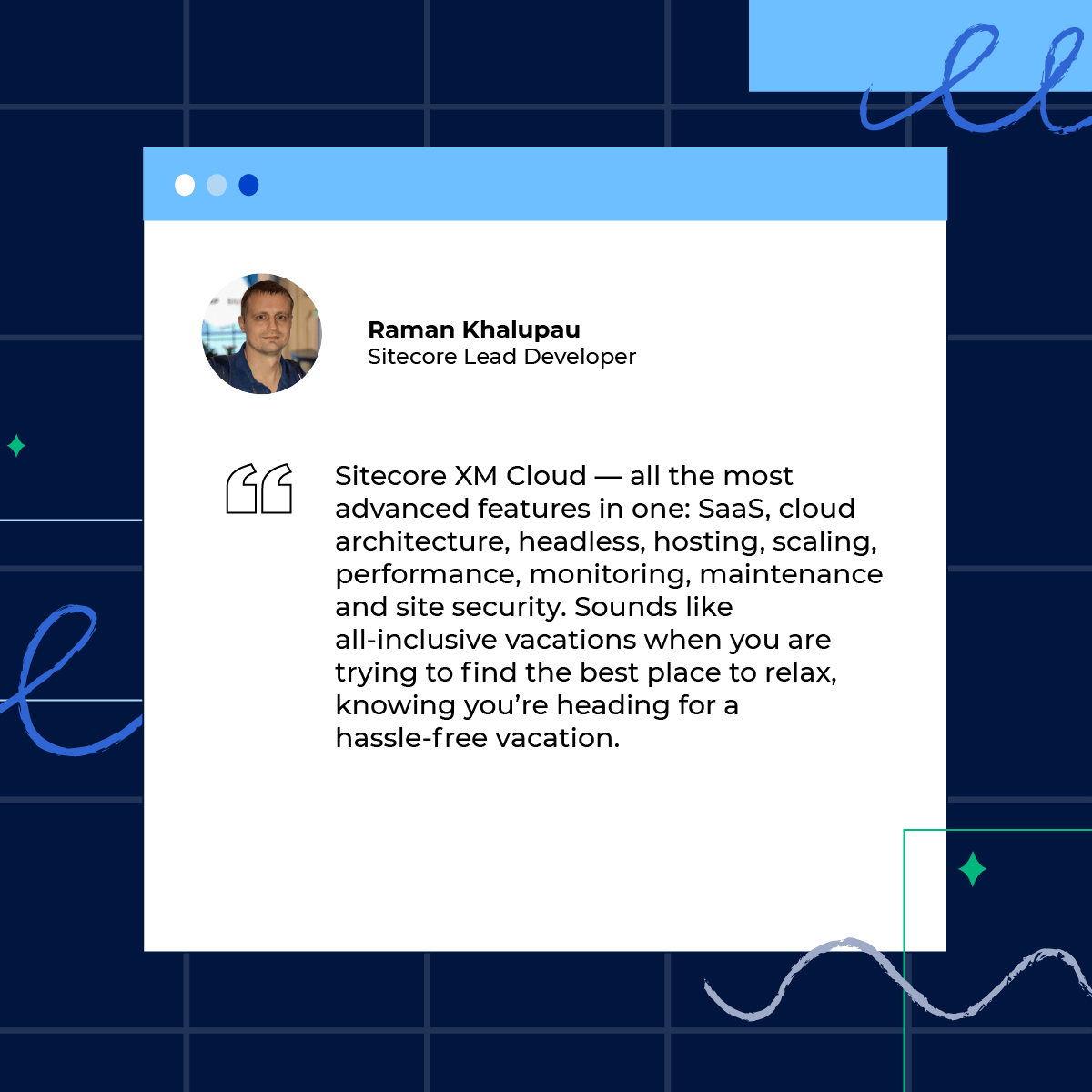 SaMSolutionsCom's tweet photo. 💬 Our Sitecore developers @khalupau, @VadimBirkos, and @VadzimPapko share their opinions on the XM Cloud platform by @Sitecore.
😏 Would you like to upgrade your #Sitecore project or develop a new one with #XMCloud?
Find more details 👇🏼
https://t.co/wfNAwcKwOs
#SaMSolutions https://t.co/h6m7o3VRTU